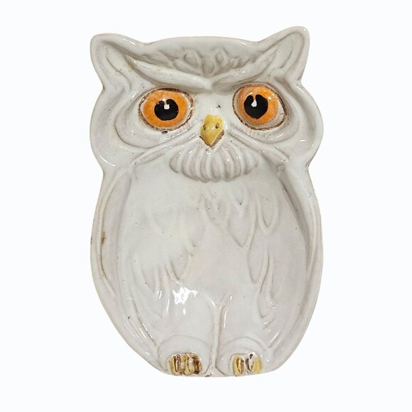 4.5 Inch White Owl Pottery Trinket Dish Made in Italy - Picture 1 of 5